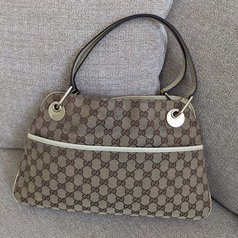 Gucci Tan & Brown Canvas w/Gold Hardware & Leather Trim